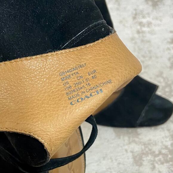 Coach Minetta Suede Tie Back Block Heeled Sandals in Black - Picture 8 of 8